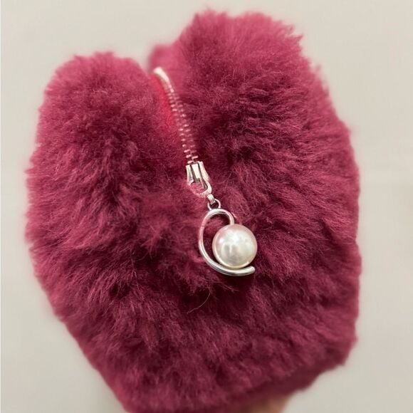 Maroon Handmade Dyed Genuine Shearling Heart Shaped & Fur Strap Bag, Crossbody - Picture 14 of 16